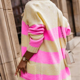 Donna - Cappotto in maglia alla moda - A strisce in grassetto