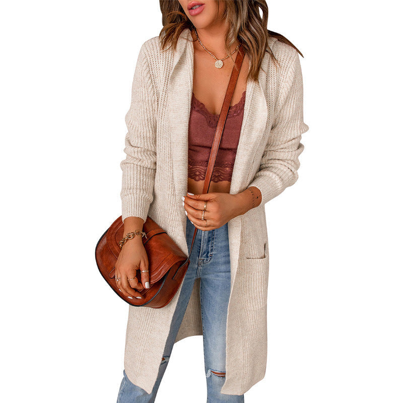 Cardigan lungo da donna aperto davanti – Strato in maglia dalla vestibilità rilassata per l’uso quotidiano in autunno