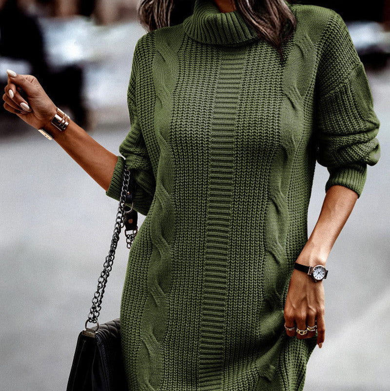 Donna - Abito in maglia con motivo a cordoncino chic - Colletto alto