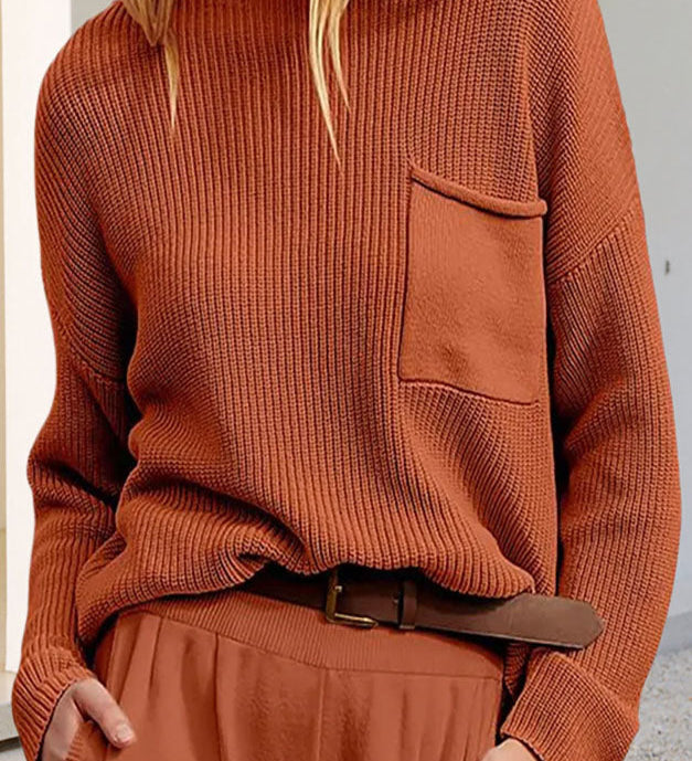 Maglione in maglia da donna con dettaglio tasche – Pullover morbido e lavorato per essere indossato a strati ogni giorno