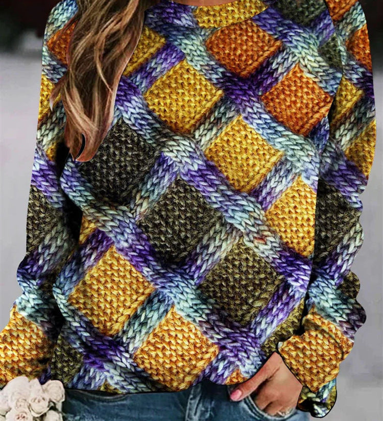 Maglione da donna in maglia patchwork – Pullover girocollo con texture per un look stagionale confortevole