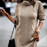 Donna - Abito in maglia con motivo a cordoncino chic - Colletto alto