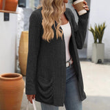 Donna - Cardigan elegante a coste con tasche