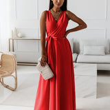 Abito da cocktail lungo con scollo a V da donna – Elegante abito da cerimonia