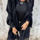 Cardigan da donna in maglia soffice con frange – Strato morbido aperto sul davanti per le stagioni più fresche