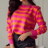 Maglione da donna a righe in maglia – Pullover girocollo dal taglio morbido con spalle vistose