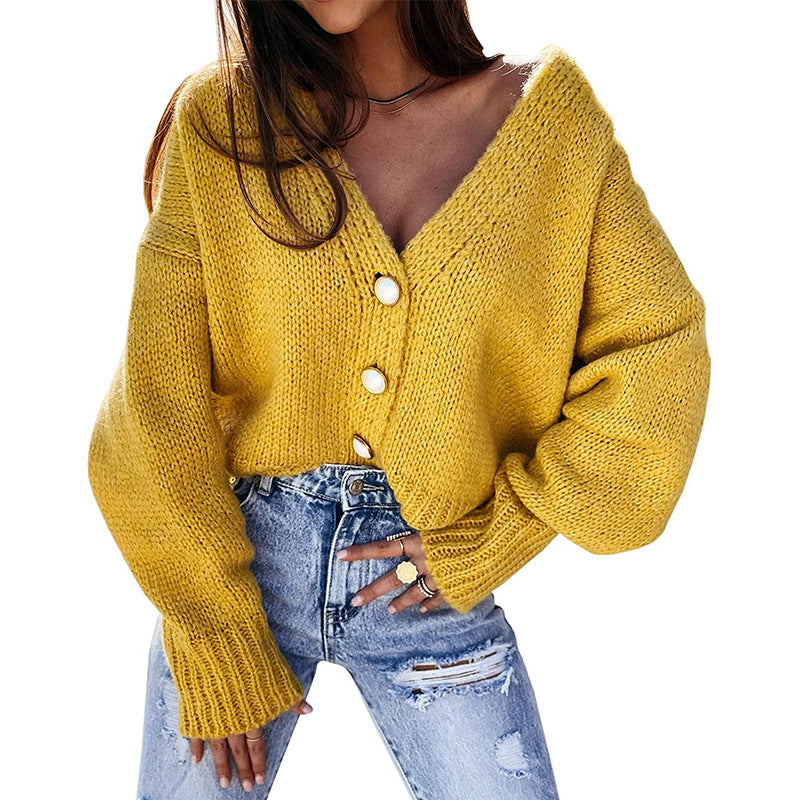 Donna - Cardigan casual con scollo a V e dettagli con bottoni