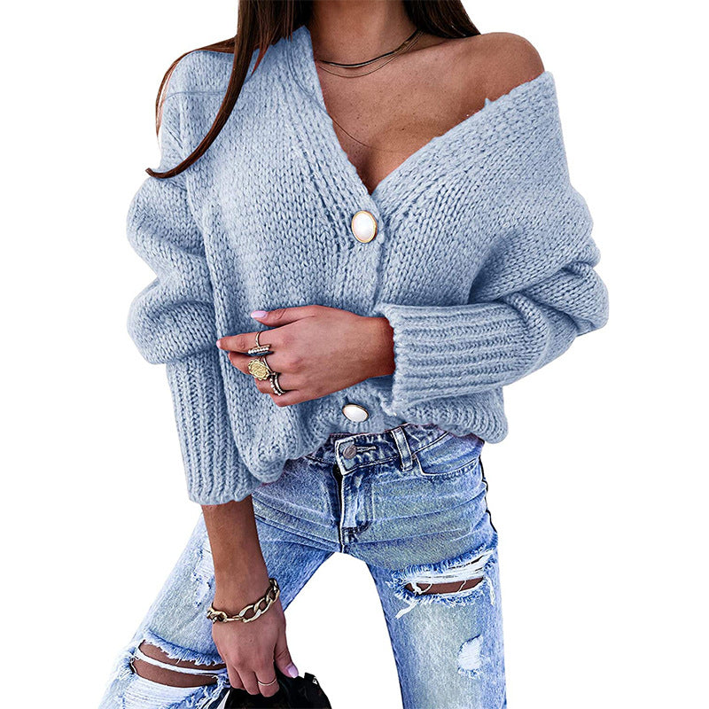 Donna - Cardigan casual con scollo a V e dettagli con bottoni