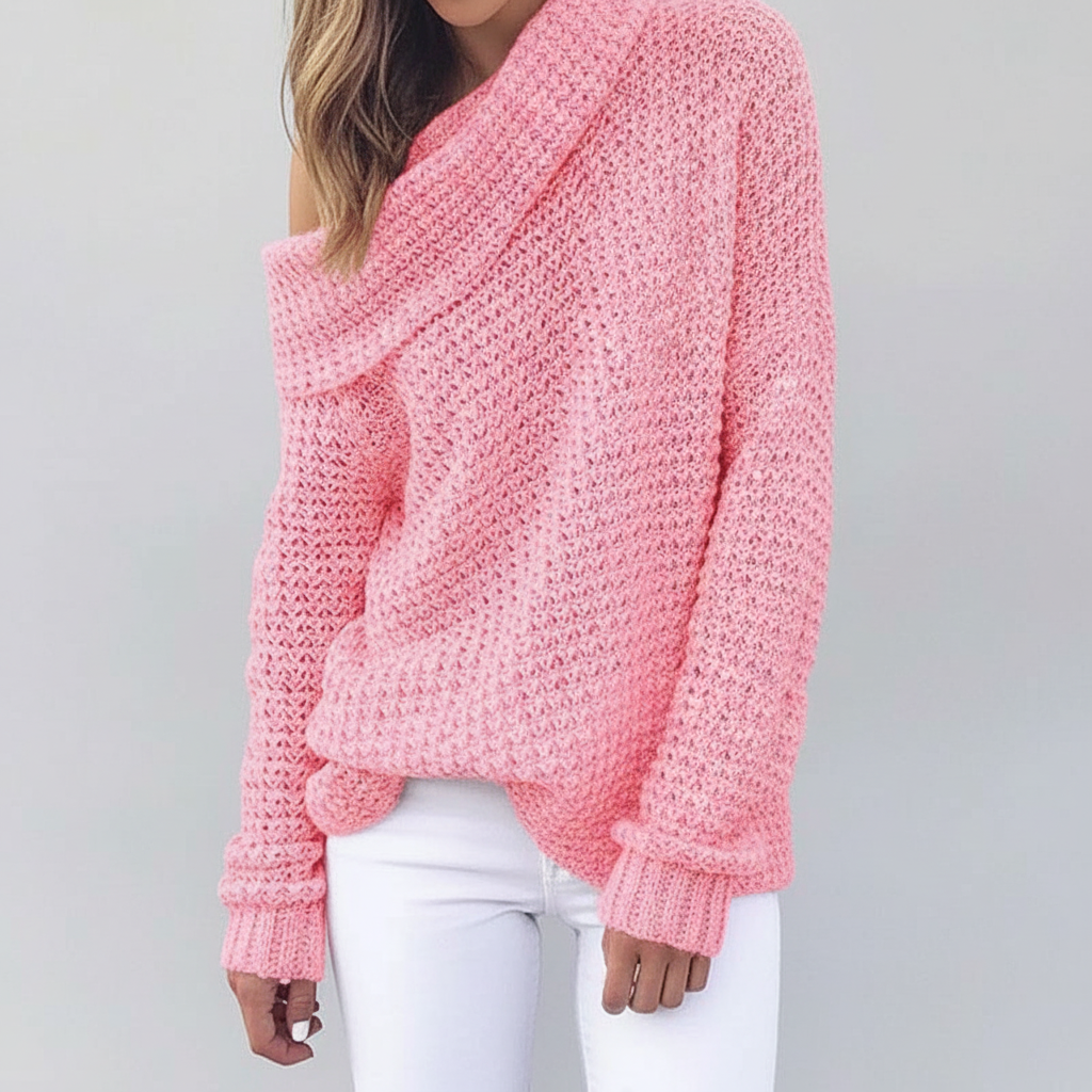 Maglione lavorato a maglia donna con spalle scoperte, maniche lunghe e vestibilità comoda