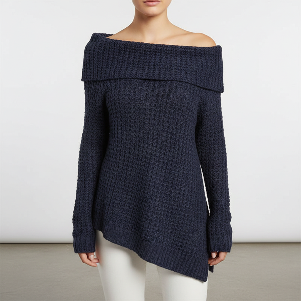 Maglione lavorato a maglia donna con spalle scoperte, maniche lunghe e vestibilità comoda