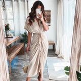 Maxi abito da donna, sofisticato ed elegante, con chiusura a bottoni