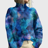 Maglione a collo alto stampato da donna – maglia invernale comoda e rilassata per un look casual quotidiano
