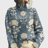 Maglione a collo alto stampato da donna – maglia invernale comoda e rilassata per un look casual quotidiano