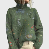 Maglione a collo alto stampato da donna – maglia invernale comoda e rilassata per un look casual quotidiano