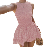Abito a quadri da donna con spalle scoperte - Chic e femminile