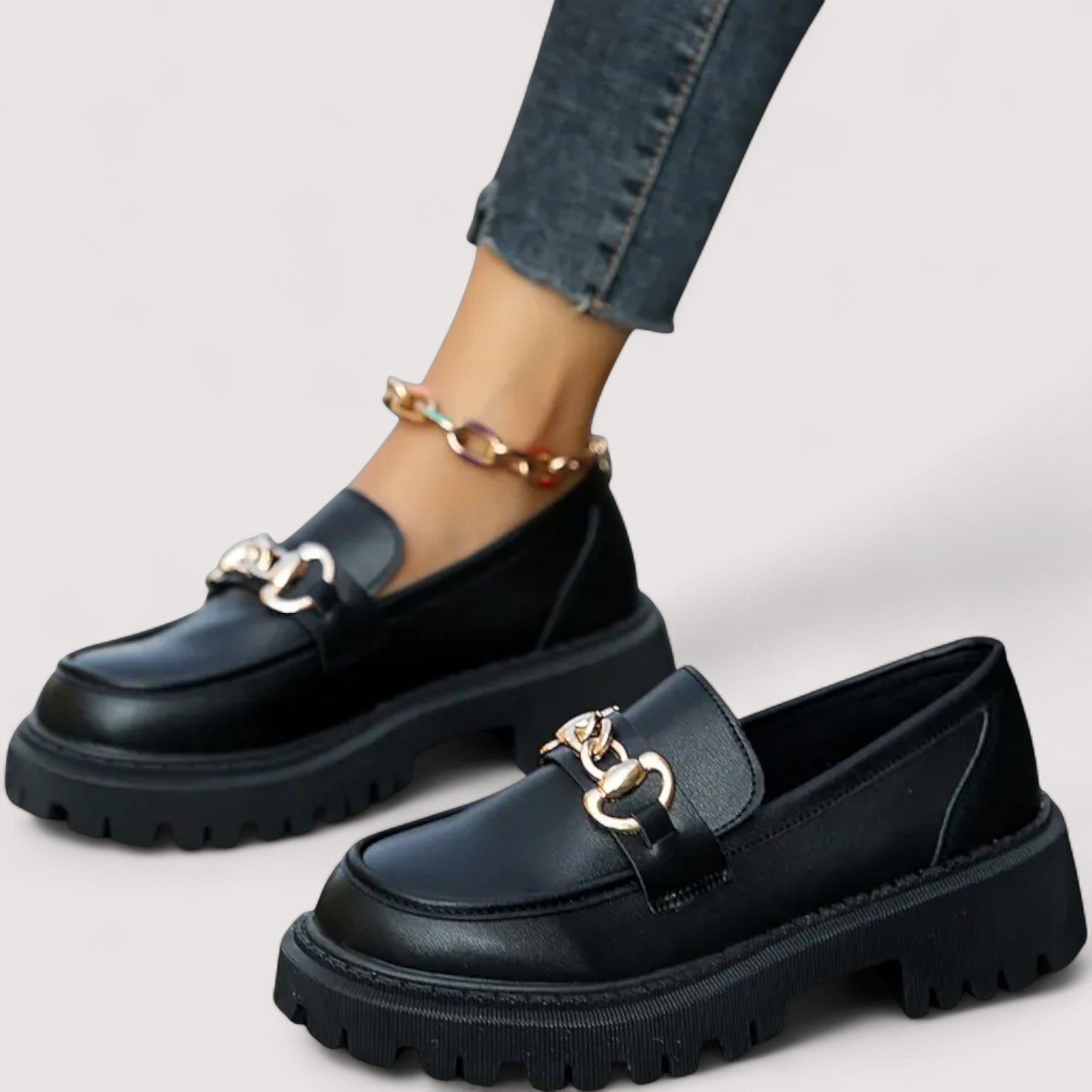 Maria™ | Mocassino platform con catena dorata