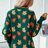 Pullover da donna | fantasia a foglie e scollo rotondo