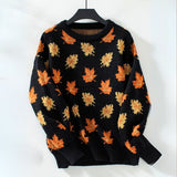 Pullover da donna | fantasia a foglie e scollo rotondo