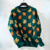 Pullover da donna | fantasia a foglie e scollo rotondo