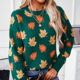 Pullover da donna | fantasia a foglie e scollo rotondo