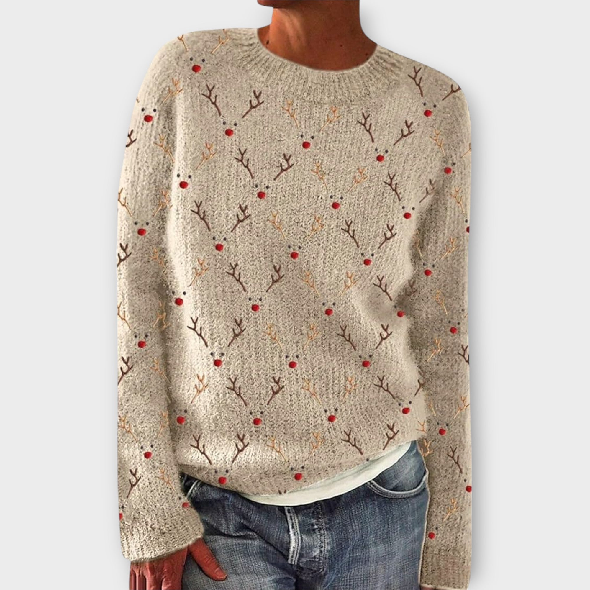 Pullover da donna | Motivo a corna di cervo e scollo rotondo