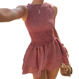 Abito a quadri da donna con spalle scoperte - Chic e femminile