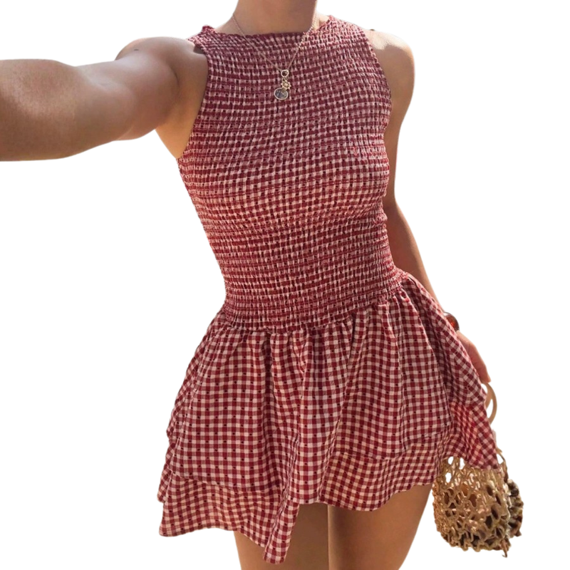 Abito a quadri da donna con spalle scoperte - Chic e femminile