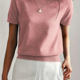 Maglione da donna in maglia fine con maniche corte e bordi a coste
