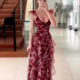 Abito a balze da donna | Stampa floreale e design maxi romantico