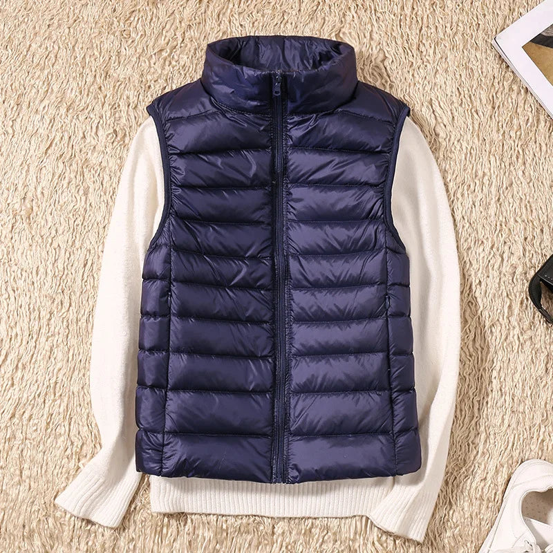 Gilet imbottito leggero da donna – Strato invernale trapuntato senza maniche con collo alto rialzato