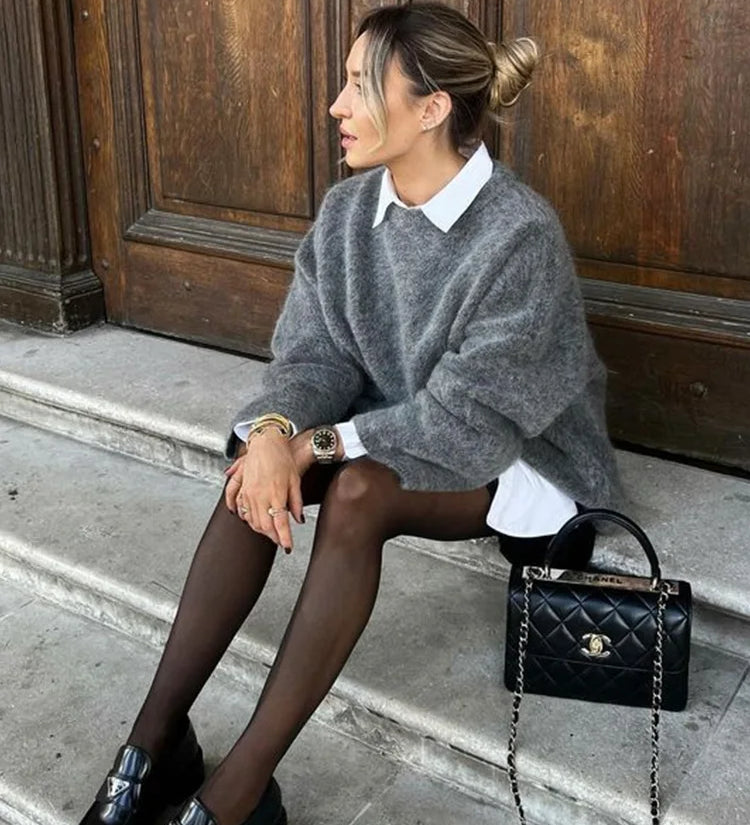Maglione da donna in maglia morbida e soffice con girocollo – Pullover comodo e rilassato per vestirsi a strati ogni giorno
