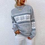Maglione da donna in maglia con fiocchi di neve nordici – Pullover a collo alto con motivo Fair Isle