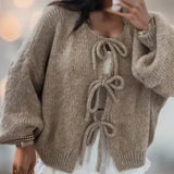 Donna - Cardigan lavorato a maglia con maniche a palloncino - Fronte cravatta