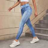 Donna - Jeggings a vita alta - Comoda coulisse