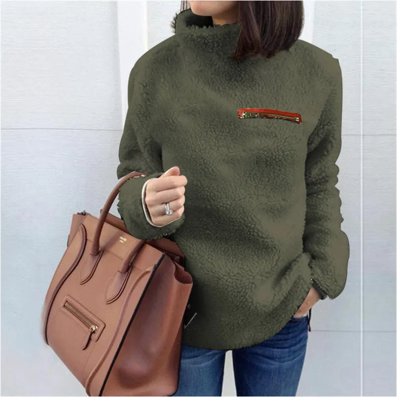 Felpa da donna in pile teddy a collo alto – Pullover morbido e caldo per il comfort nelle giornate fredde