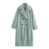 Cappotto lungo in lana premium da donna - Cappotto lungo doppiopetto