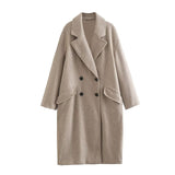 Cappotto lungo in lana premium da donna - Cappotto lungo doppiopetto