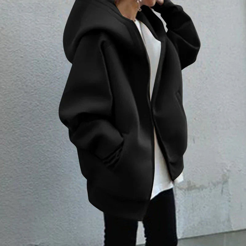 Felpa con cappuccio da donna oversize con zip – Giacca ampia con cappuccio per vestirsi a strati nelle giornate fredde