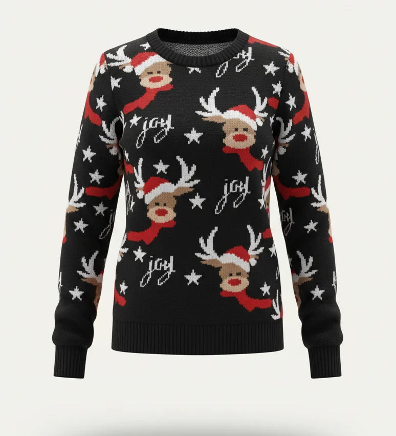Maglione da donna con fantasia festiva – Maglia giocosa con girocollo per gli eventi natalizi