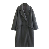 Cappotto lungo in lana premium da donna - Cappotto lungo doppiopetto