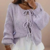 Donna - Cardigan lavorato a maglia con maniche a palloncino - Fronte cravatta
