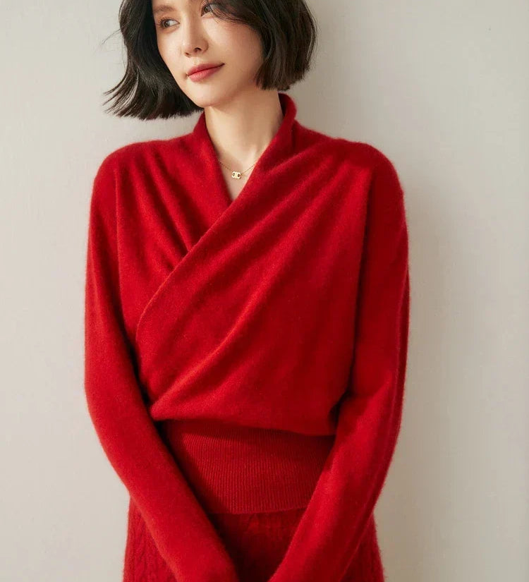 Maglione Donna con Incrocio Frontale – Maglia Sottile Raffinata per Ufficio e Abbigliamento Smart Casual