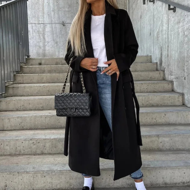 Donna - Cappotto lungo elegante e chic con colletto a bavero