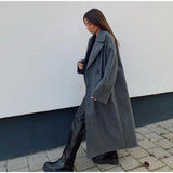 Cappotto lungo in lana premium da donna - Cappotto lungo doppiopetto