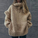 Maglione da donna a collo alto in maglia grossa – Pullover oversize invernale per comodi look a strati nelle giornate fredde