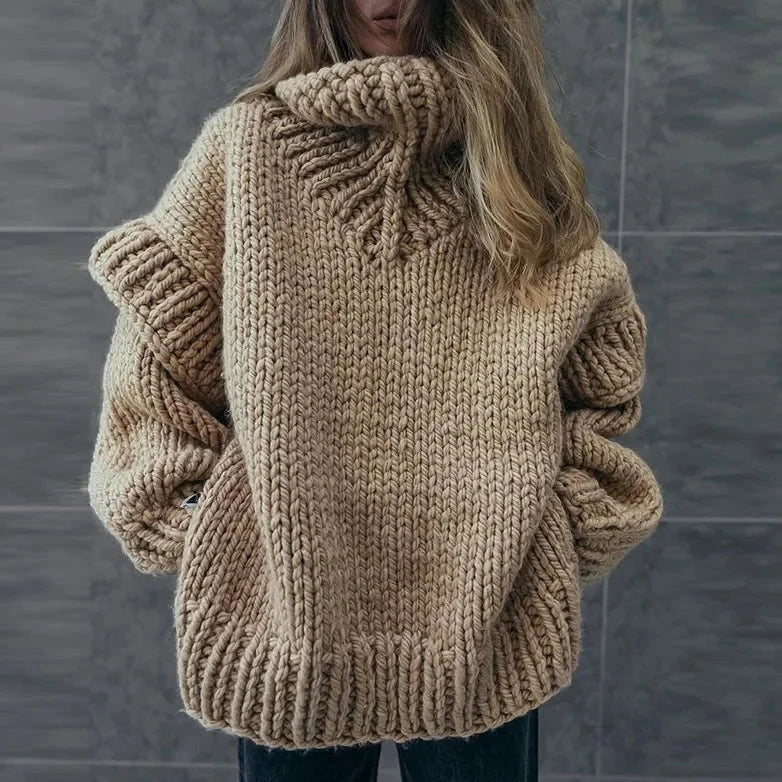 Maglione da donna a collo alto in maglia grossa – Pullover oversize invernale per comodi look a strati nelle giornate fredde
