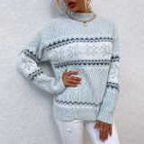 Maglione da donna in maglia con fiocchi di neve nordici – Pullover a collo alto con motivo Fair Isle