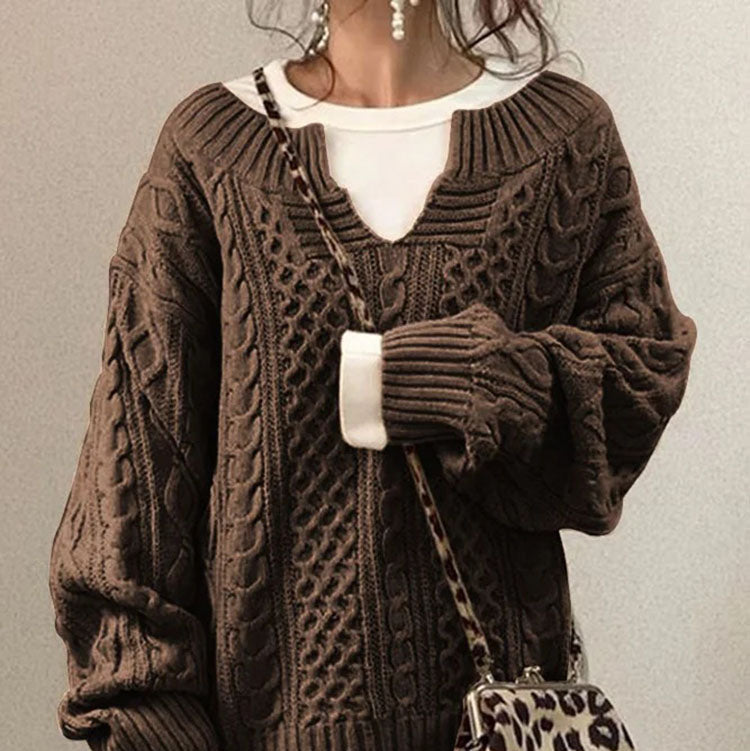 Donna - Maglia con scollo a V in maglia a cavo - Comfort oversize