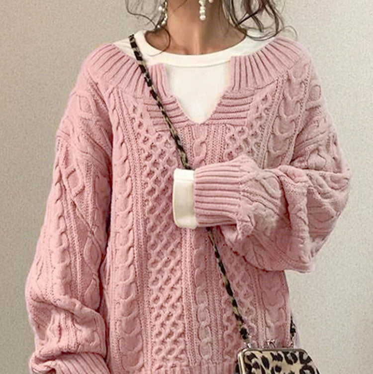 Donna - Maglia con scollo a V in maglia a cavo - Comfort oversize