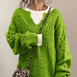 Donna - Maglia con scollo a V in maglia a cavo - Comfort oversize